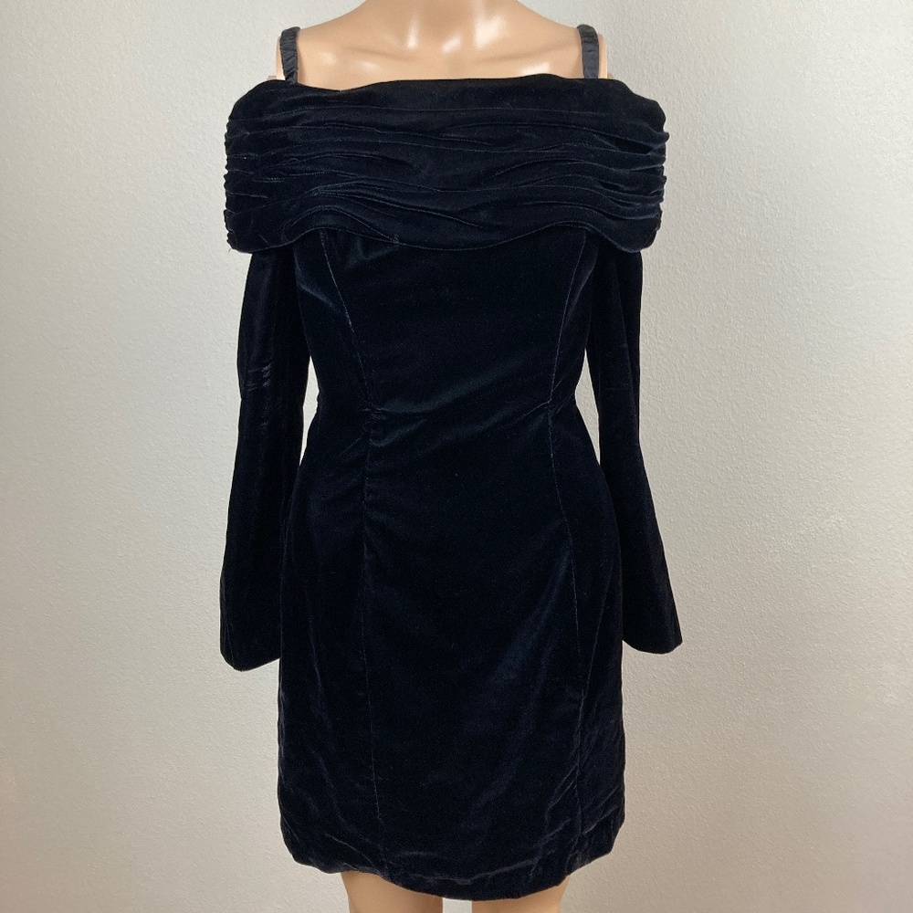 Vintage 90's Rampage Black Velvet Off the Shoulder Dress Size 7